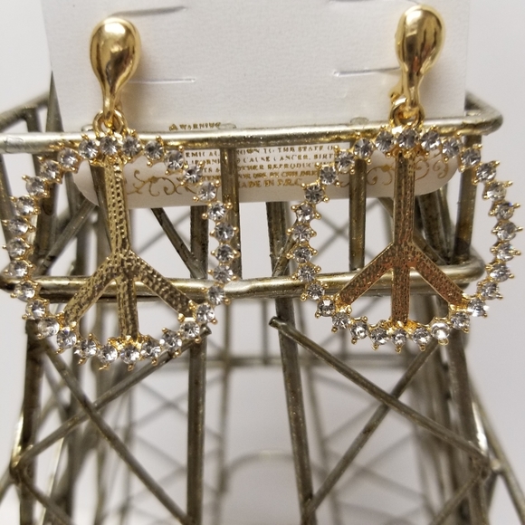 💟3/25  Gold Rhinstone Peace Sign Earings - Picture 5 of 8